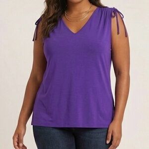 Lauren Ralph Lauren Purple Women’s V-Neck Ruche Tie-Shoulder Top Size 2X/2XG
